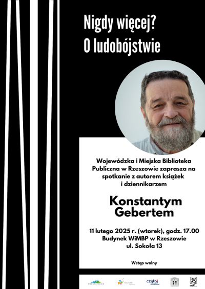 Grafika promująca spotkanie z Konstantym Gebertem